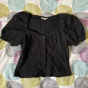 Topshop • Puff Sleeve Cropped Swiss Dot Cotton Top